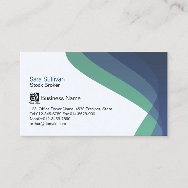 Stock Broker Financial Investment Blue Streams Business Card (Front)