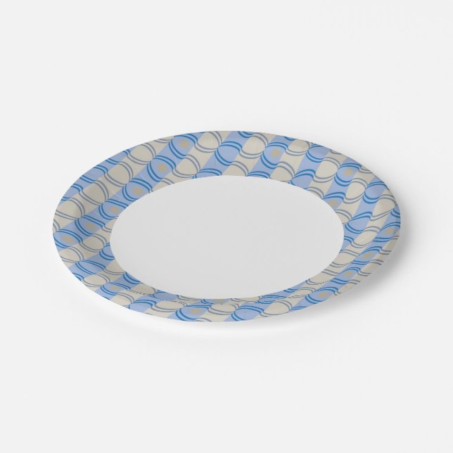 Stock Candystripe Blue Tan Paper Plates (Angled)