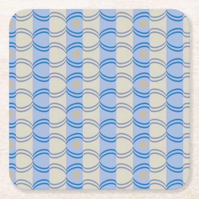Stock Candystripe Blue Tan Square Paper Coaster (Front)
