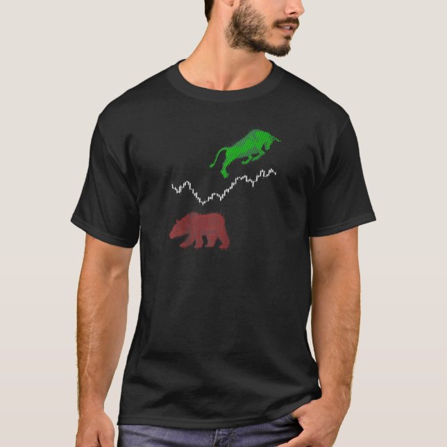 Stock Chart Candle Stick Bull Bear Stock Exchange T-Shirt (Front)