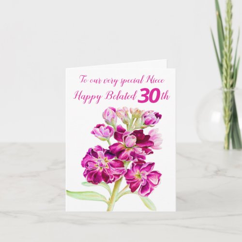 Stock flowers pink niece belated 30th birthday card