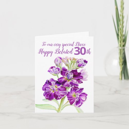 Stock flowers purple niece belated 30th birthday card