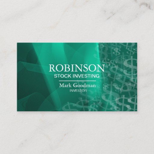 Customizable Stock Invest Business Card Green Teal Dollar Signs