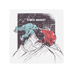 Stock Market Bull and Bear Trading Metal Wall Art