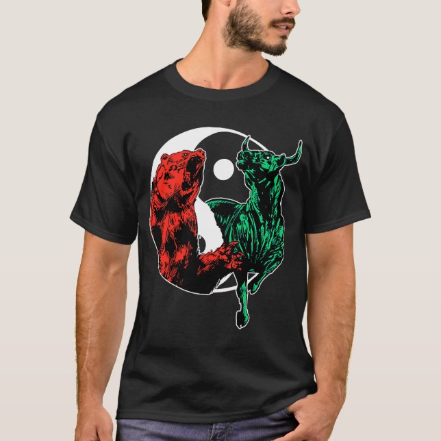 Stock Market Bull Bear Ying Yang Stonks Balance In T-Shirt (Front)