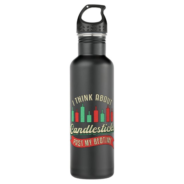 Stock Market Candlesticks Past My Bedtime Trader Stainless Steel Water Bottle (Front)