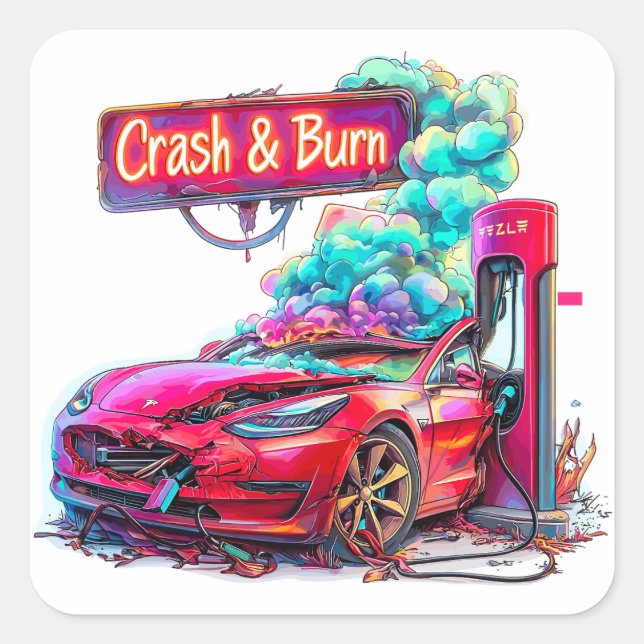 Stock Market Crash & Burn, EV Elon Musk e.g. Square Sticker (Front)
