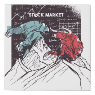 Stock Market Fight Bull vs Bear Trading Faux Canvas Print