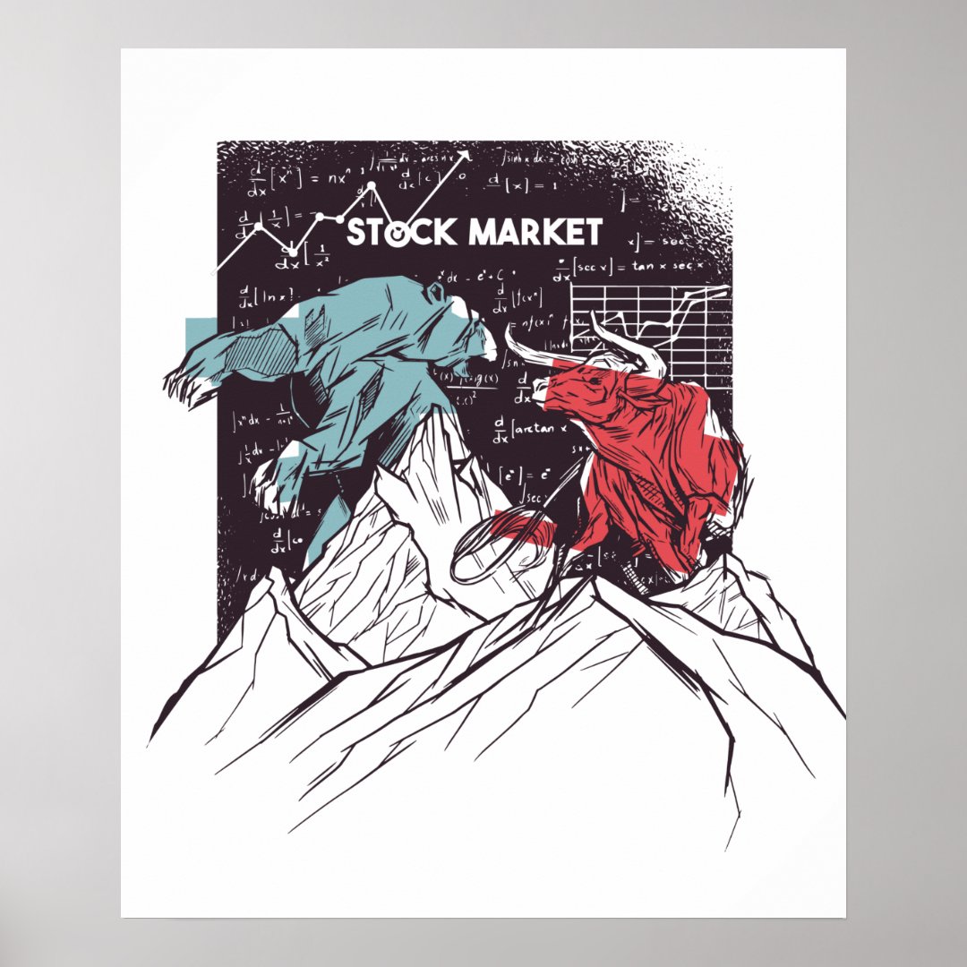 Stock Market Fight Bull vs Bear Trading Poster | Zazzle