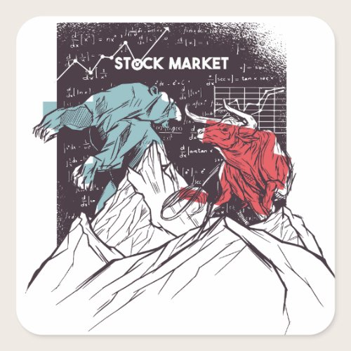 Stock Market Fight Bull vs Bear Trading Square Sticker Stock Market Fight Bull vs Bear Trading Square Sticker