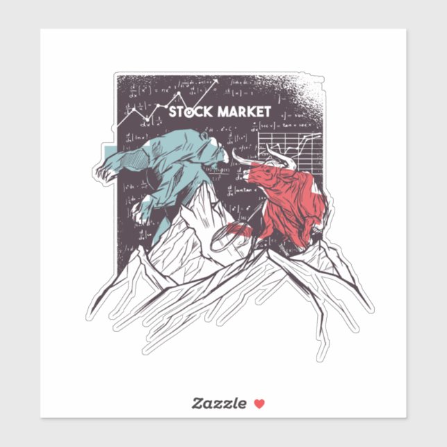 Stock Market Fight Bull vs Bear Trading Sticker (Sheet)