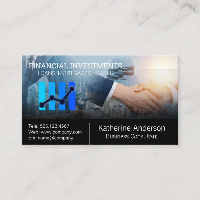 Stock Market Financial Graph | Business Hand Shake Business Card (Front)