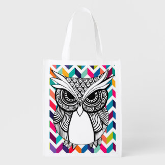 Stock market owl 1 face grocery bag