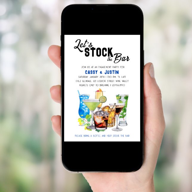 Stock the Bar Alocholic Drinks Engagement Party Invitation (Front Digital)