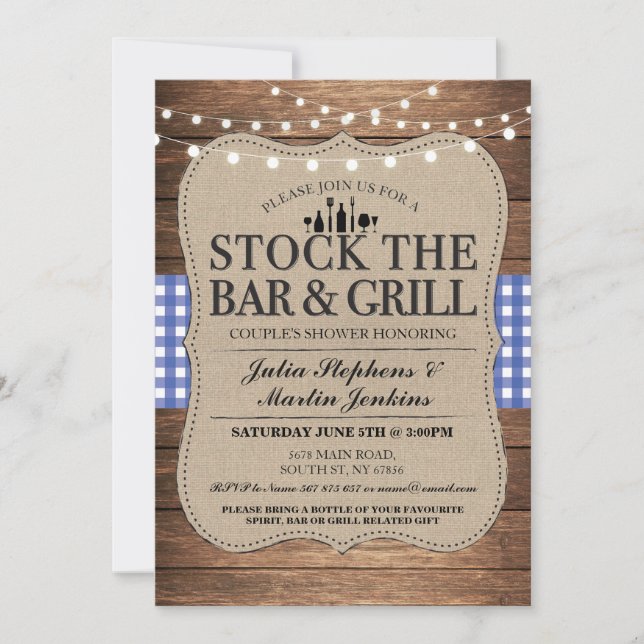 Stock The Bar and Grill Rustic Couple's Shower Invitation (Front)