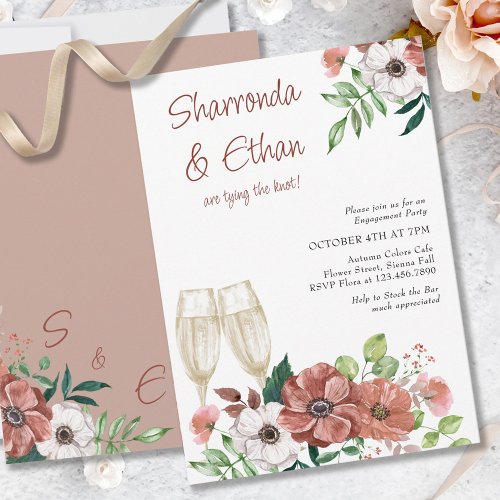 Stock the Bar Autumn Flowers Engagement Party Invitation