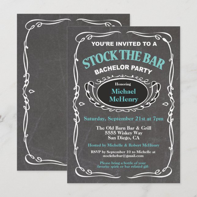 Stock the bar bachelor party invitation (Front/Back)