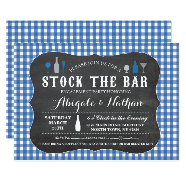 Stock The Bar Blue Engagement Party Invitation