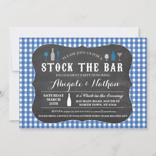 Stock The Bar Blue Engagement Party Invitation (Front)