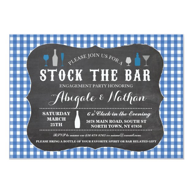 Stock The Bar Blue Engagement Party Invitation