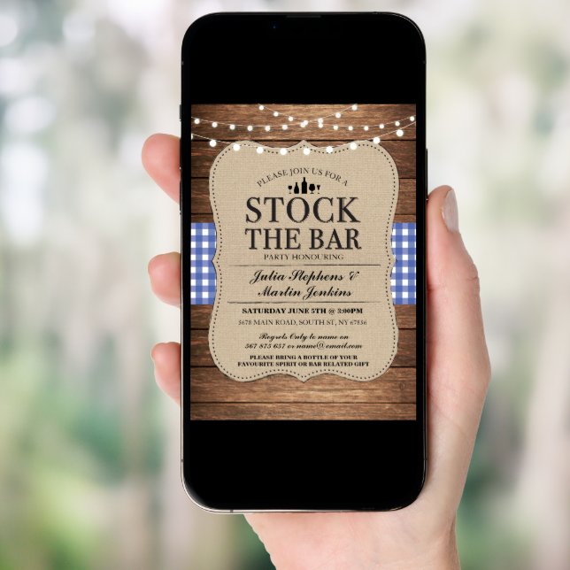 Stock The Bar Blue Rustic Navy Party Invitation (Front Digital)