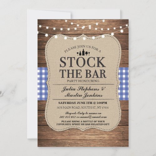 Stock The Bar Blue Rustic Navy Party Invitation