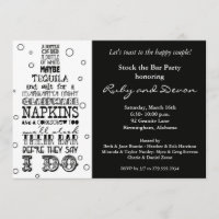 Stock the Bar Bottle Rhyme Party Invitation- Black