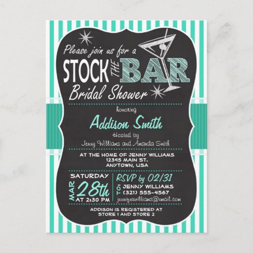 Stock the Bar Bridal Shower Aqua Invitation