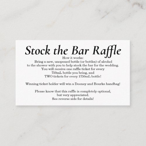 Stock the Bar Bridal Shower Raffle Ticket _ Simple Enclosure Card