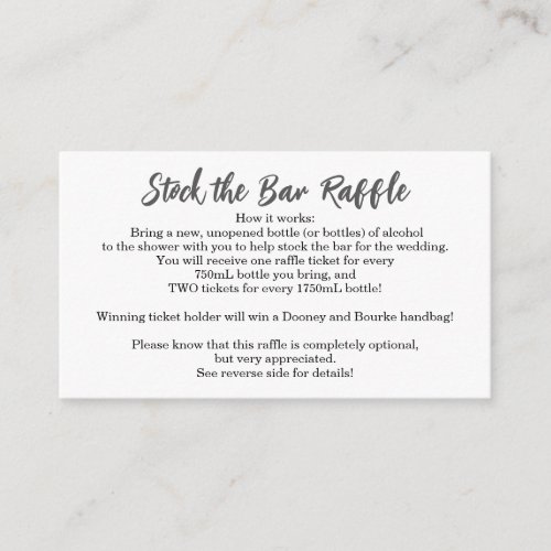 Stock the Bar Bridal Shower Raffle Ticket _ Simple Enclosure Card