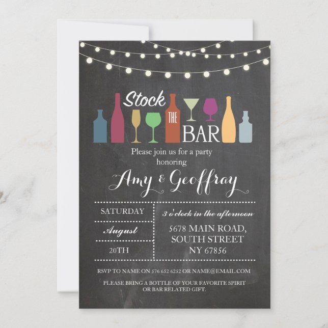 Stock The Bar Chalk Party Engagement Invitation (Front)