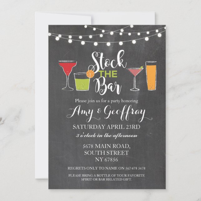 Stock The Bar Chalk Party Engagement Invitation (Front)