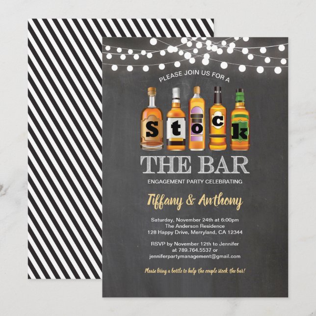 Stock the bar chalkboard engagement party invitation (Front/Back)