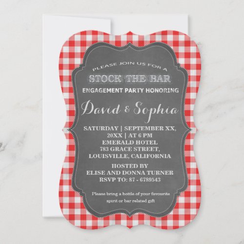 Stock the Bar Chalkboard Gingham Couples Shower Invitation