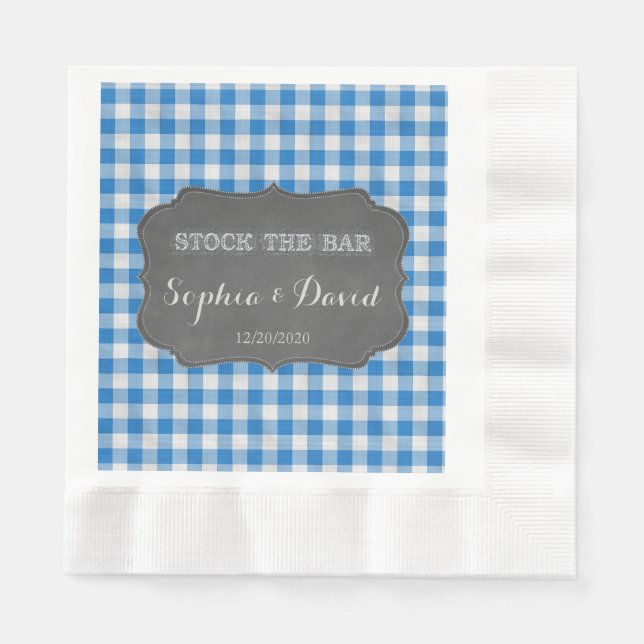 Stock the Bar Chalkboard Gingham Couples Shower Paper Napkins (Front)