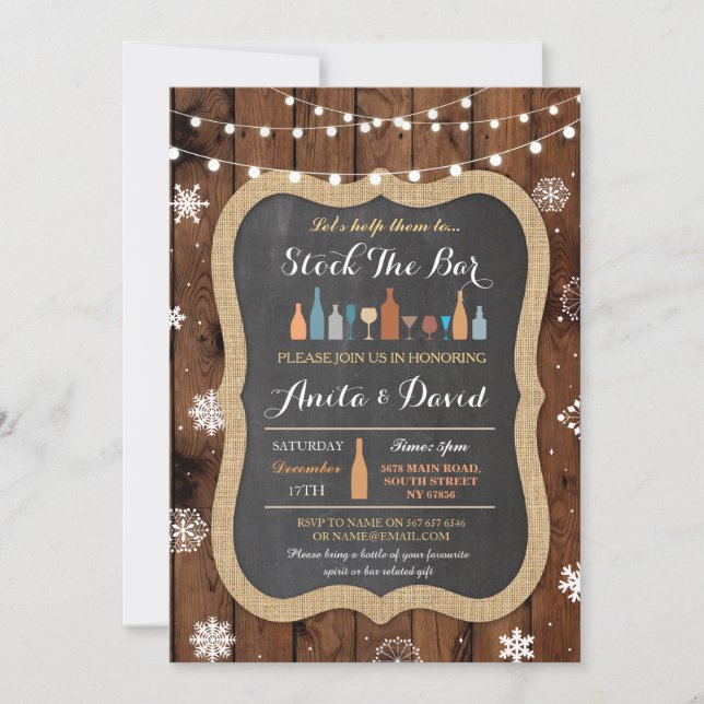Stock The Bar Christmas Snowflake Wood Invitation (Front)