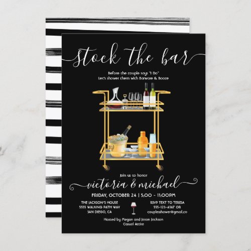Stock the Bar Cocktail bar cart Engagement Party I Invitation