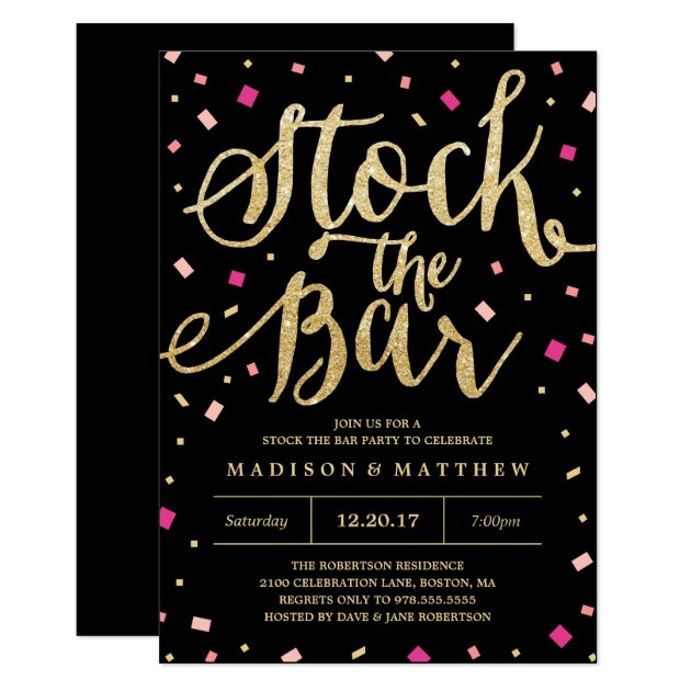 Stock The Bar Confetti Engagement Party Invitation