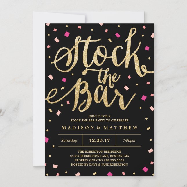 Stock the Bar Confetti Engagement Party Invitation (Front)