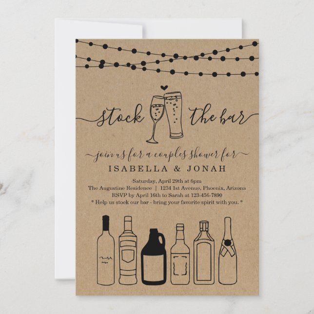 Stock the Bar Couple Shower Rehearsal Engagement Invitation (Front)