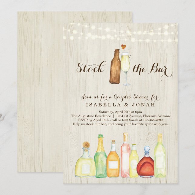 Stock the Bar Couple Shower Rehearsal Engagement Invitation (Front/Back)