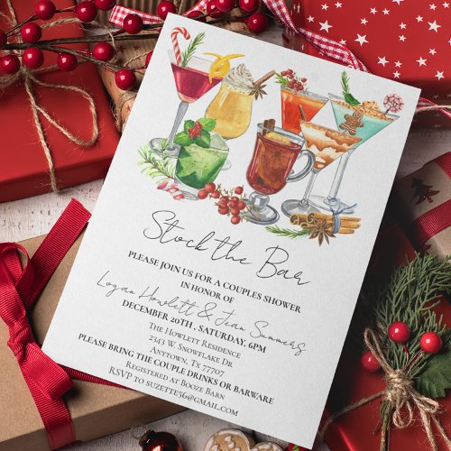 Stock the Bar Couples Co_ed Shower Christmas Invitation