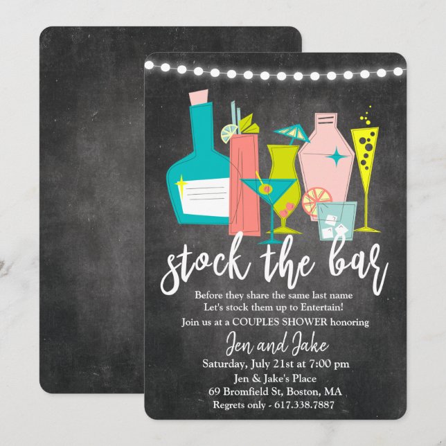 Stock the Bar Couples Coed Shower Invitation (Front/Back)