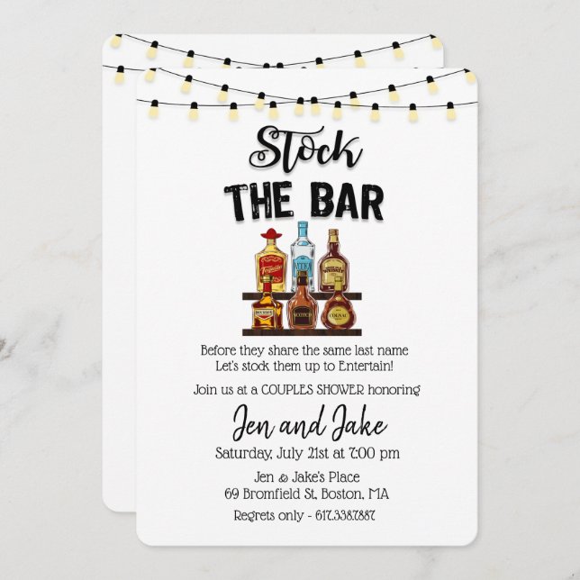 Stock the Bar Couples Coed Shower Invitation (Front/Back)