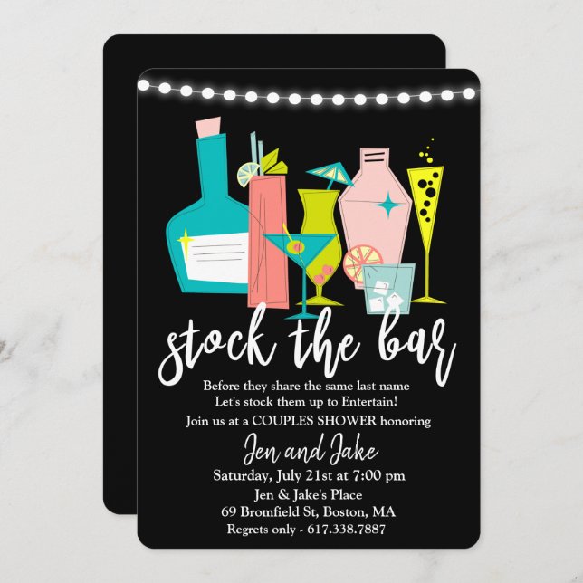 Stock the Bar Couples Coed Shower Invitation (Front/Back)