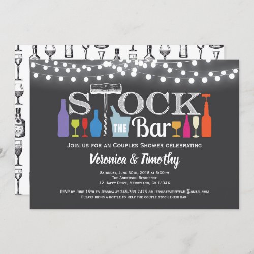 Stock The Bar Couples Shower Chalkboard Invitation
