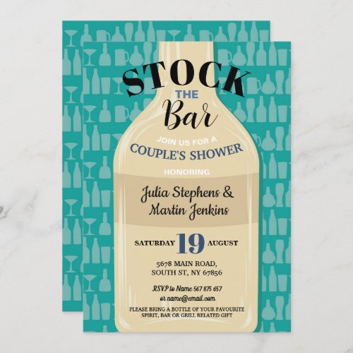 Stock The Bar Couples Shower Mint Bottle Modern Invitation