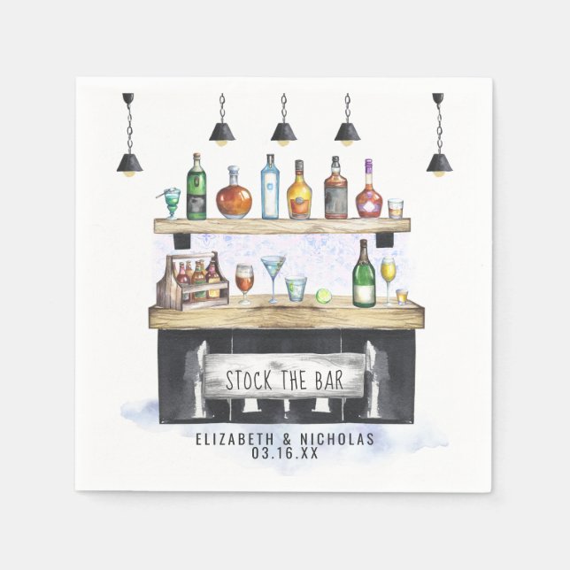 Stock the Bar | Couples Shower Personalized Napkins (Front)
