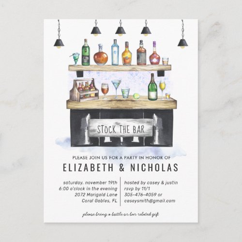 Stock the Bar  Couples Wedding Shower Invitation Postcard