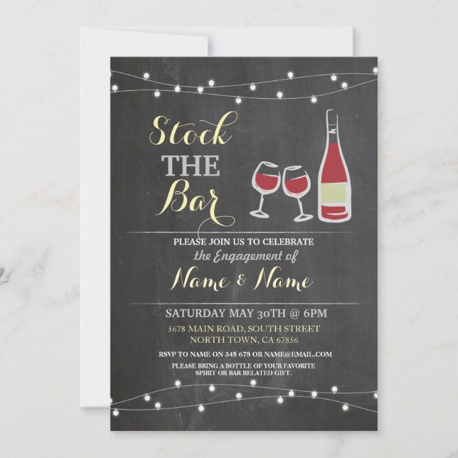 Stock The Bar Engagement Couple's Wine Chalk Invitation (Front)